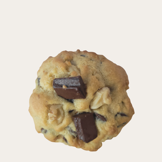 “Chocolate walnut NYC-style gourmet cookie with Belgian chocolate chunks and roasted walnuts”