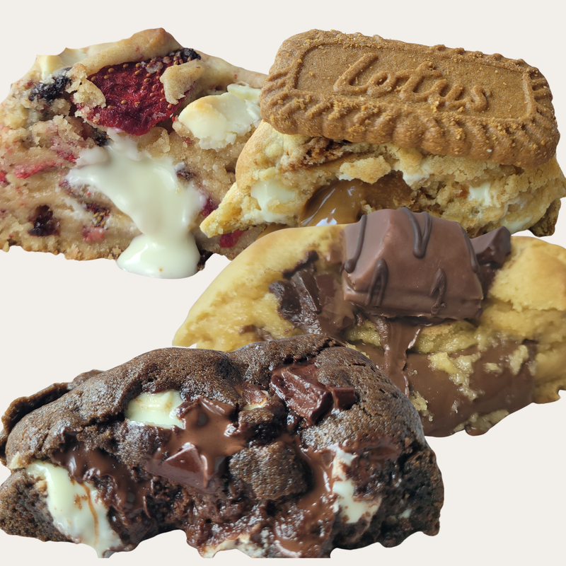 CookieBoxx Signature Cookie Box featuring NYC-style gourmet cookies made with Belgian chocolate, grass-fed butter, and premium fillings.